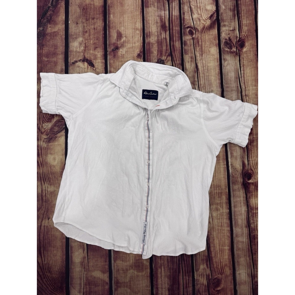 Robert Graham Men's Solid White Woven Button-Up Point Collar SS Shirt M Reg